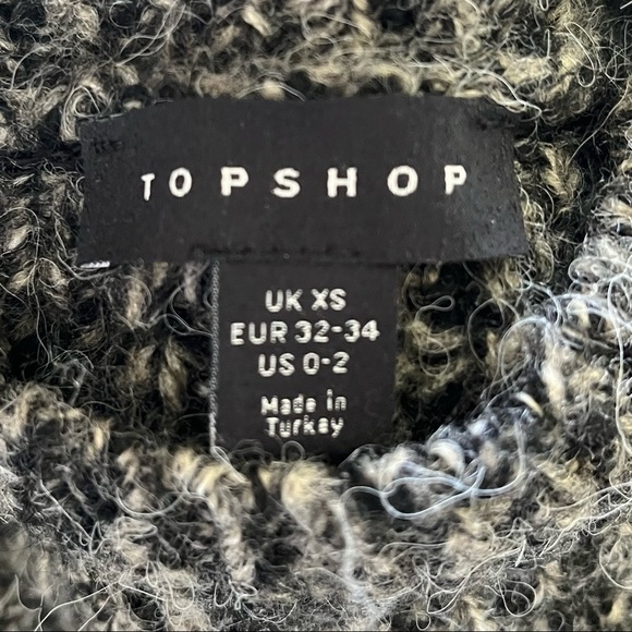 Topshop Sweater Size XS 0/2 Gray Ruffle Puff Longsleeve Cableknit High Neck - Picture 8 of 10
